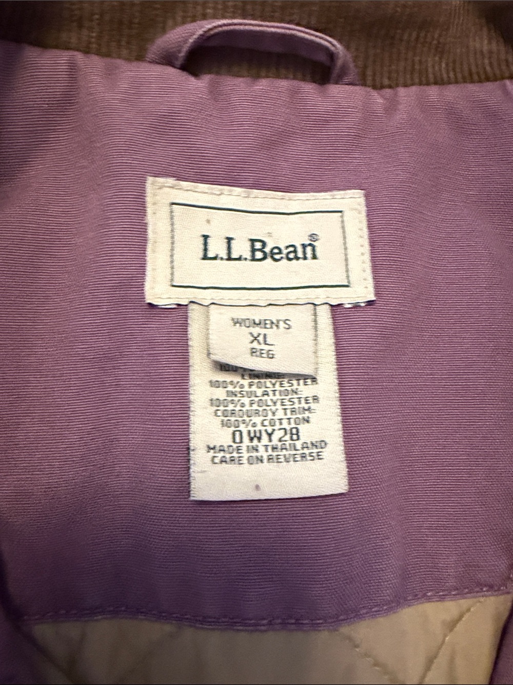 L. L. barn chore coat purple brown corduroy size XL thinsulate padded lining - Picture 2 of 8